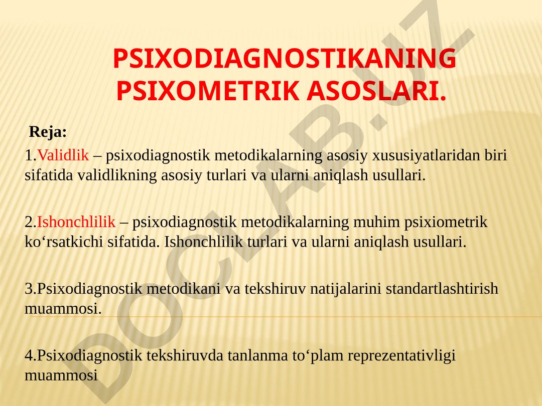 Psixodiagnostikaning psixometrik asoslari
