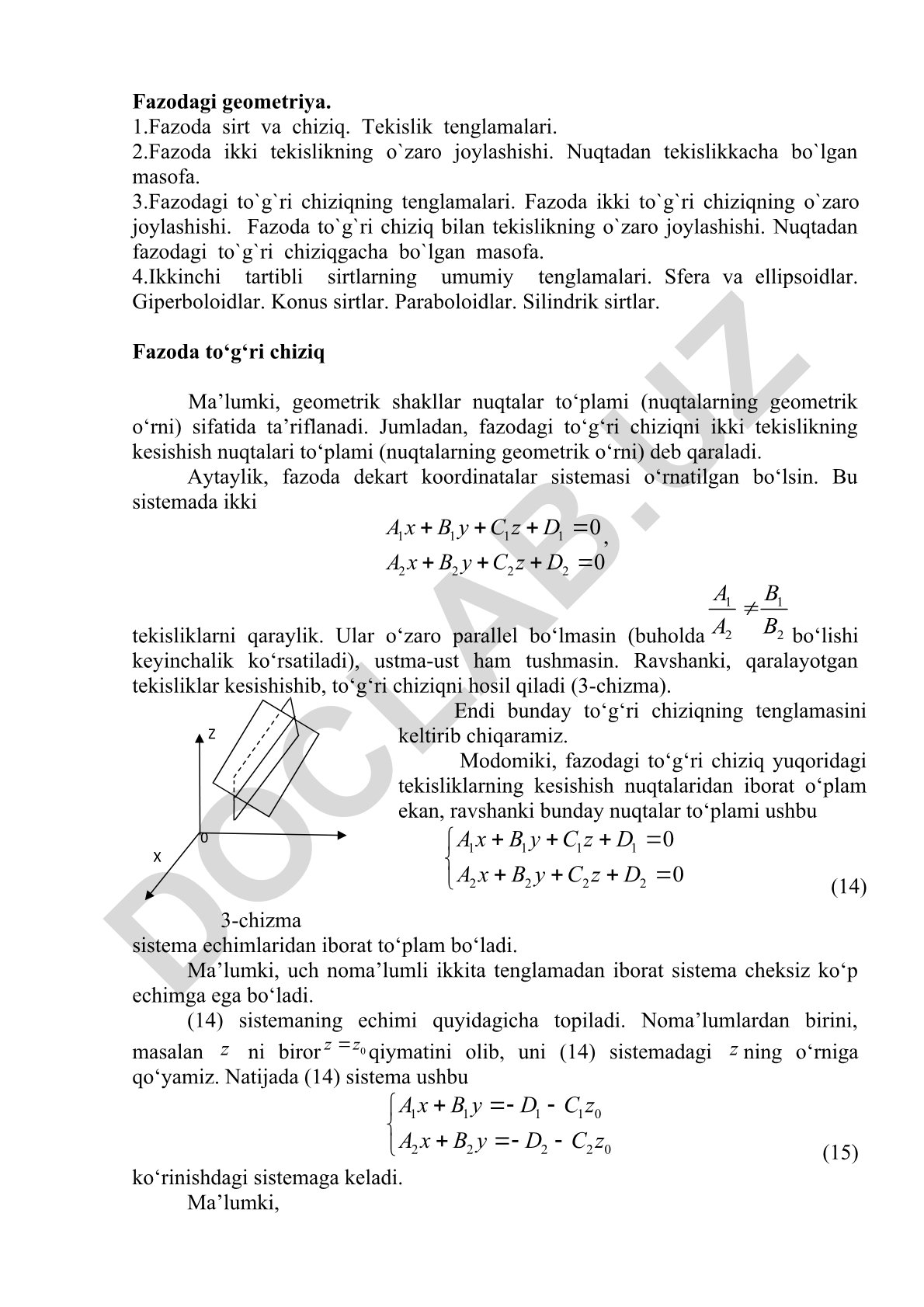 Fazodagi geometriya: tekisliklar, to'g'ri chiziqlar va ikkinchi tartibli sirtlar