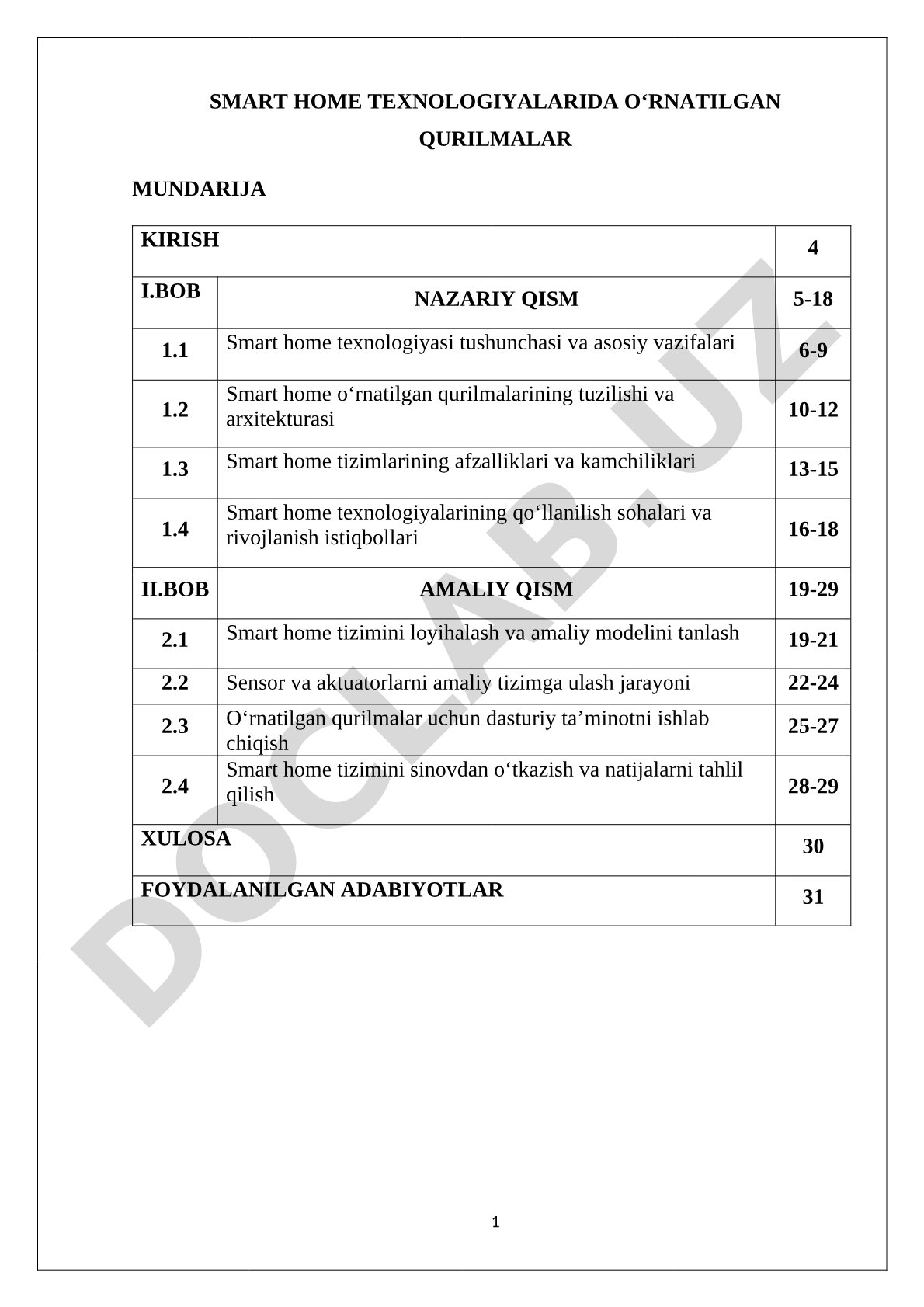 Smart home texnologiyalarida o'rnatilgan qurilmalar