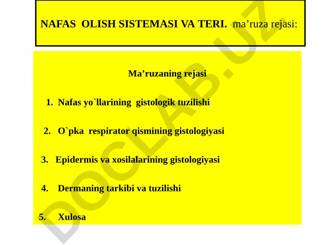 Nafas olish sistemasi va teri gistologiyasi