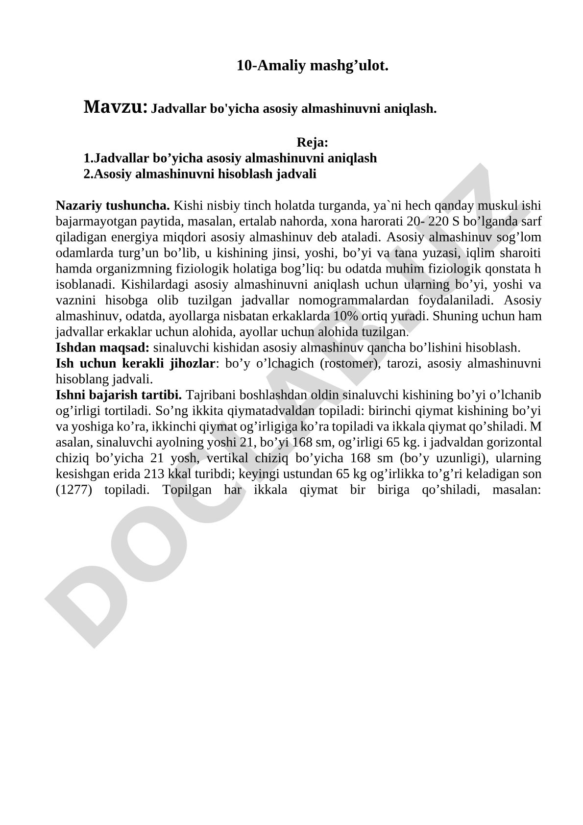Jadvallar bo'yicha asosiy almashinuvni aniqlash