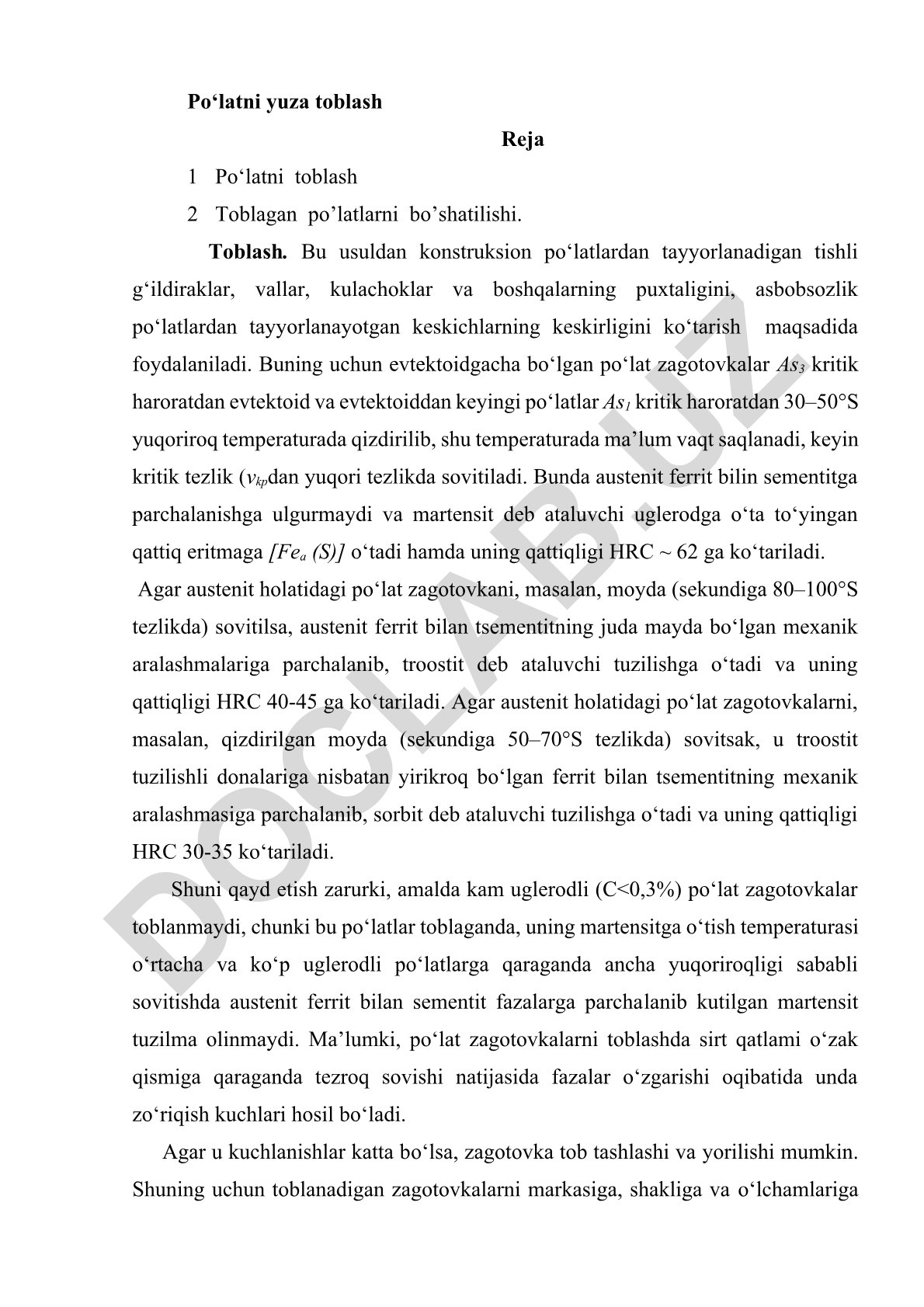 Po‘latni yuza toblash