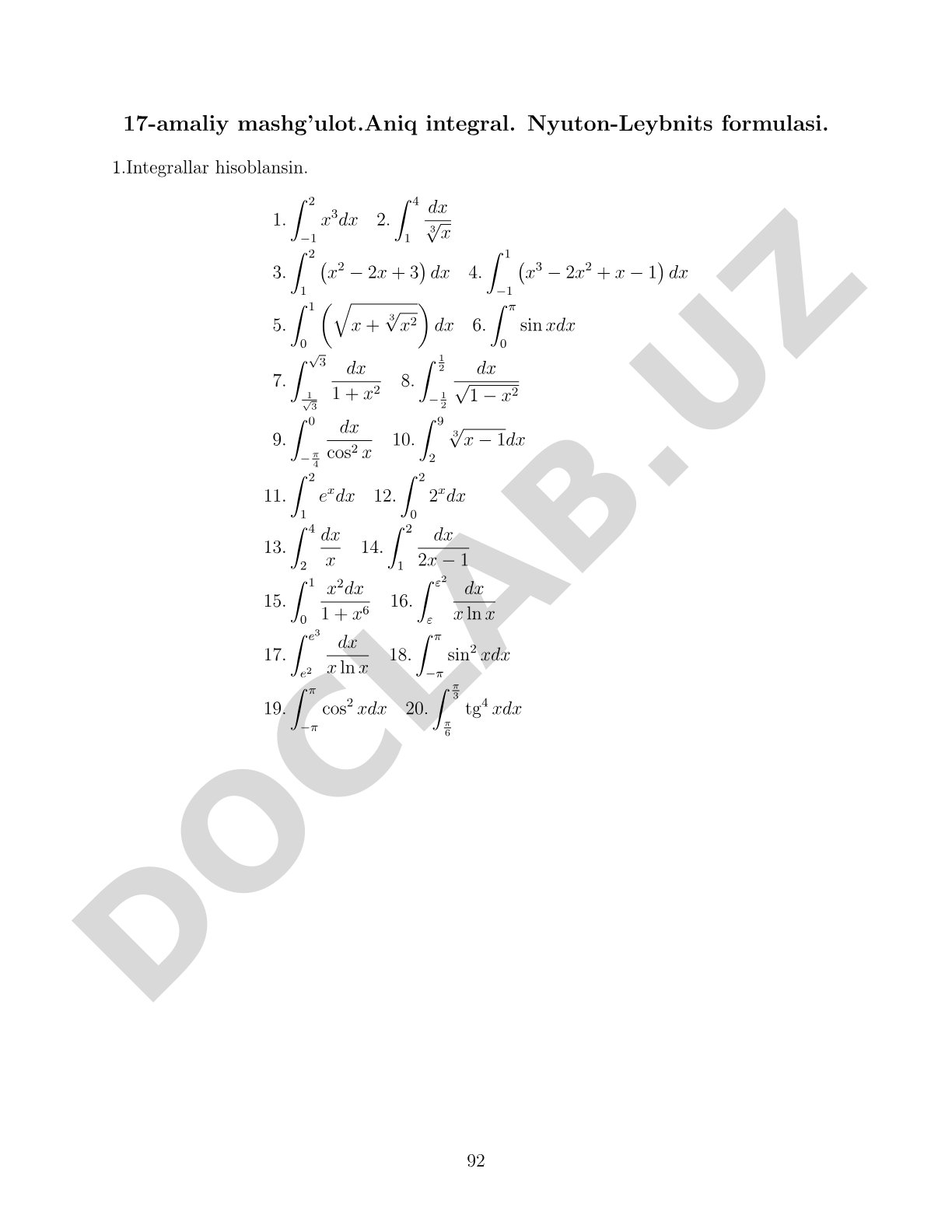 Aniq integral. Nyuton-Leybnits formulasi