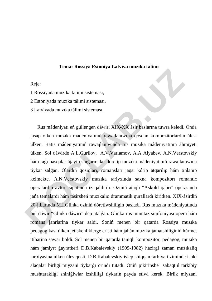 Rossiya, Estoniya va Latviyada muzıka tálimi sisteması