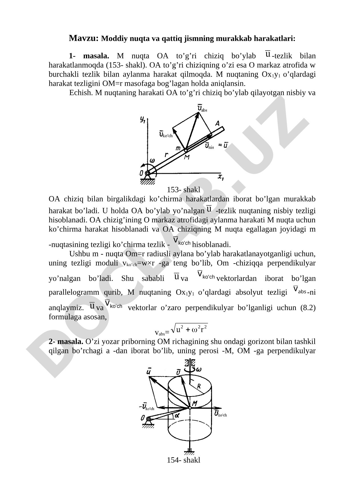 Moddiy nuqta va qattiq jismning murakkab harakatlari
