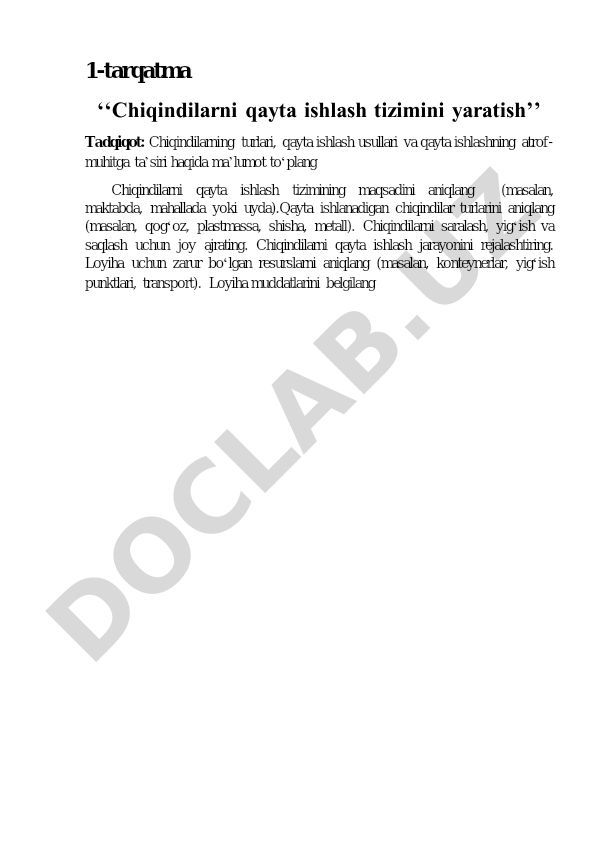 Chiqindilarni qayta ishlash tizimini yaratish va ekologik ta'lim