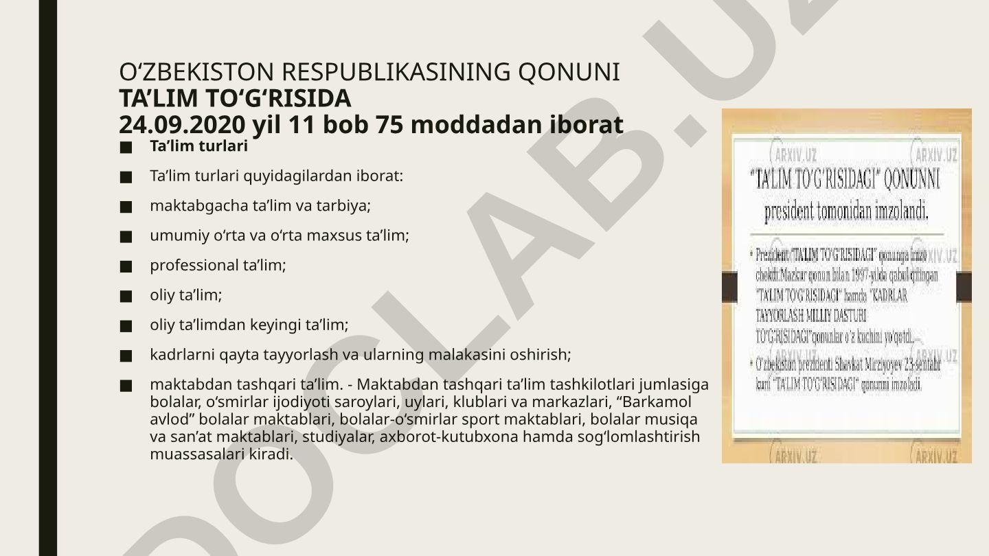 O'zbekiston Respublikasining Ta'lim to'g'risidagi qonuni