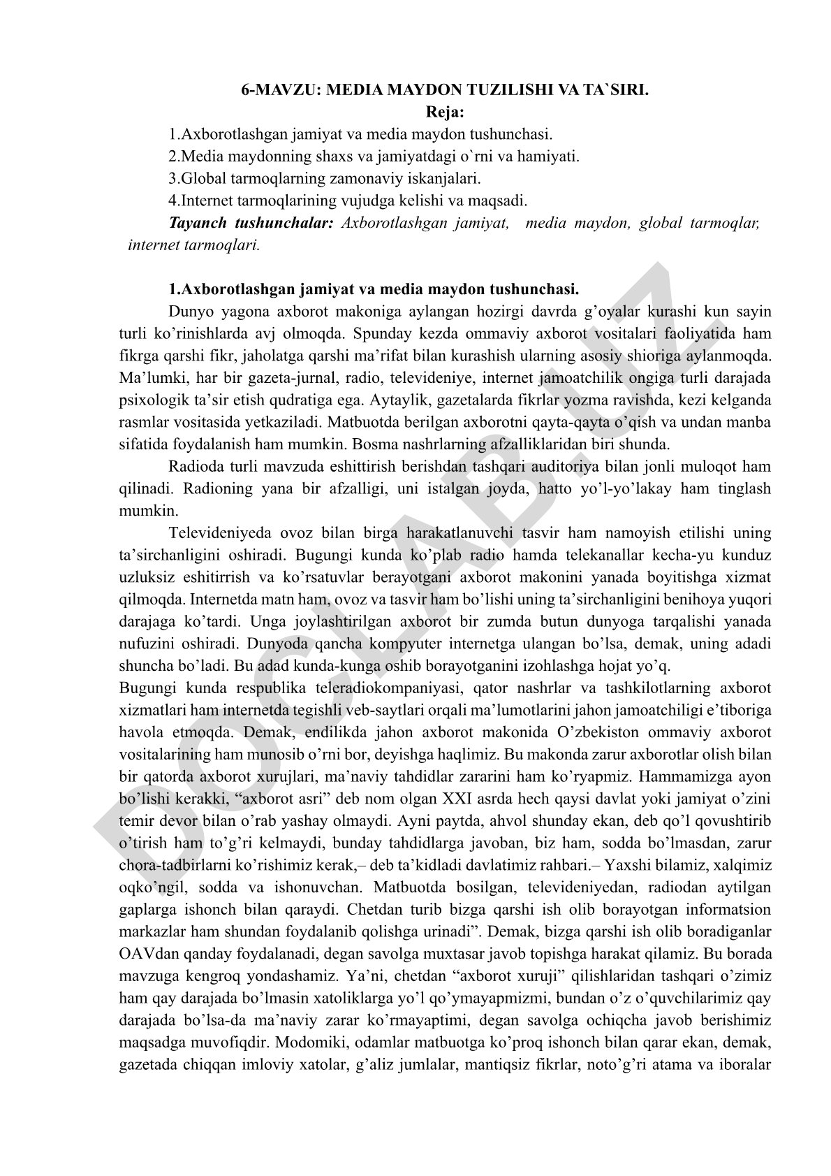 Media maydon tuzilishi va ta'siri