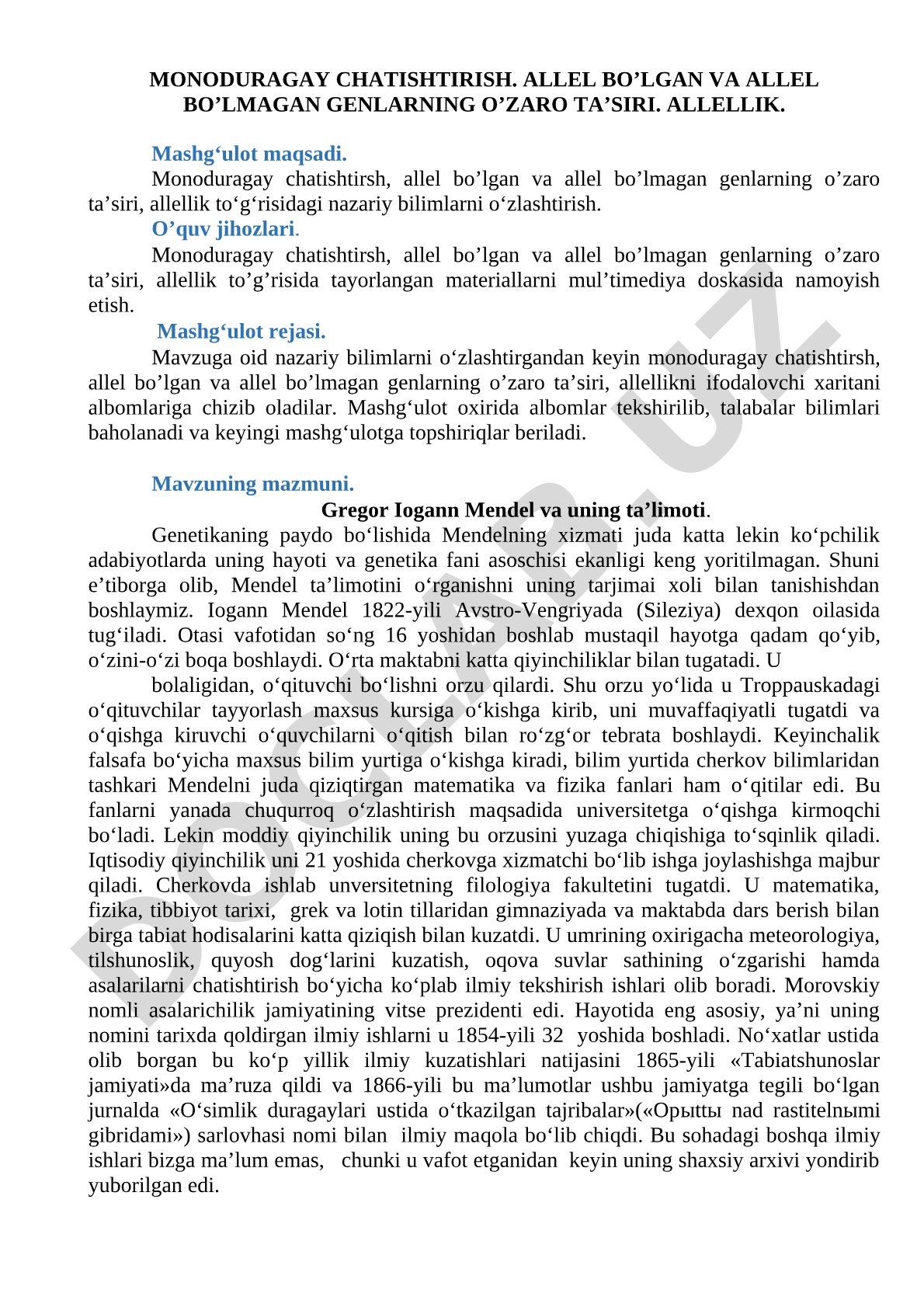 Monoduragay chatishtirish va allellik