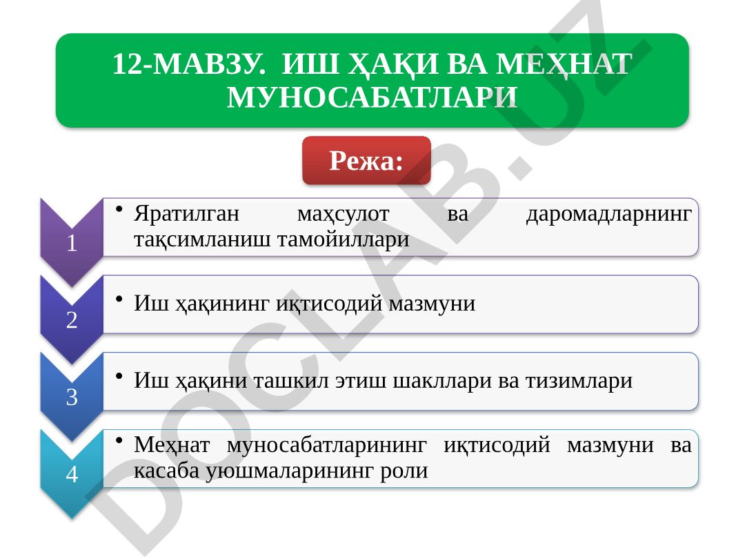 Иш ҳақи ва меҳнат муносабатлари