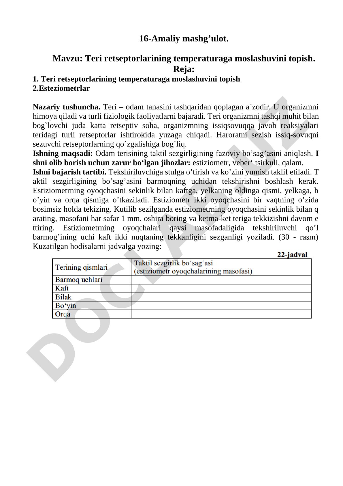Teri retseptorlarining temperaturaga moslashuvini topish