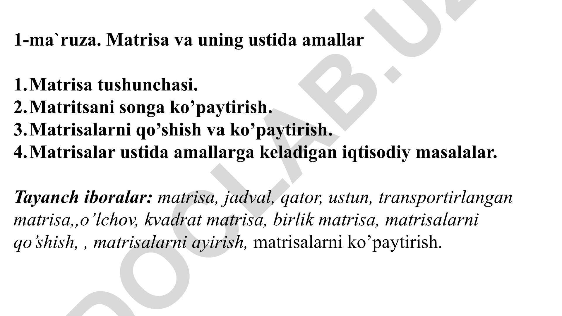 Matrisa va uning ustida amallar