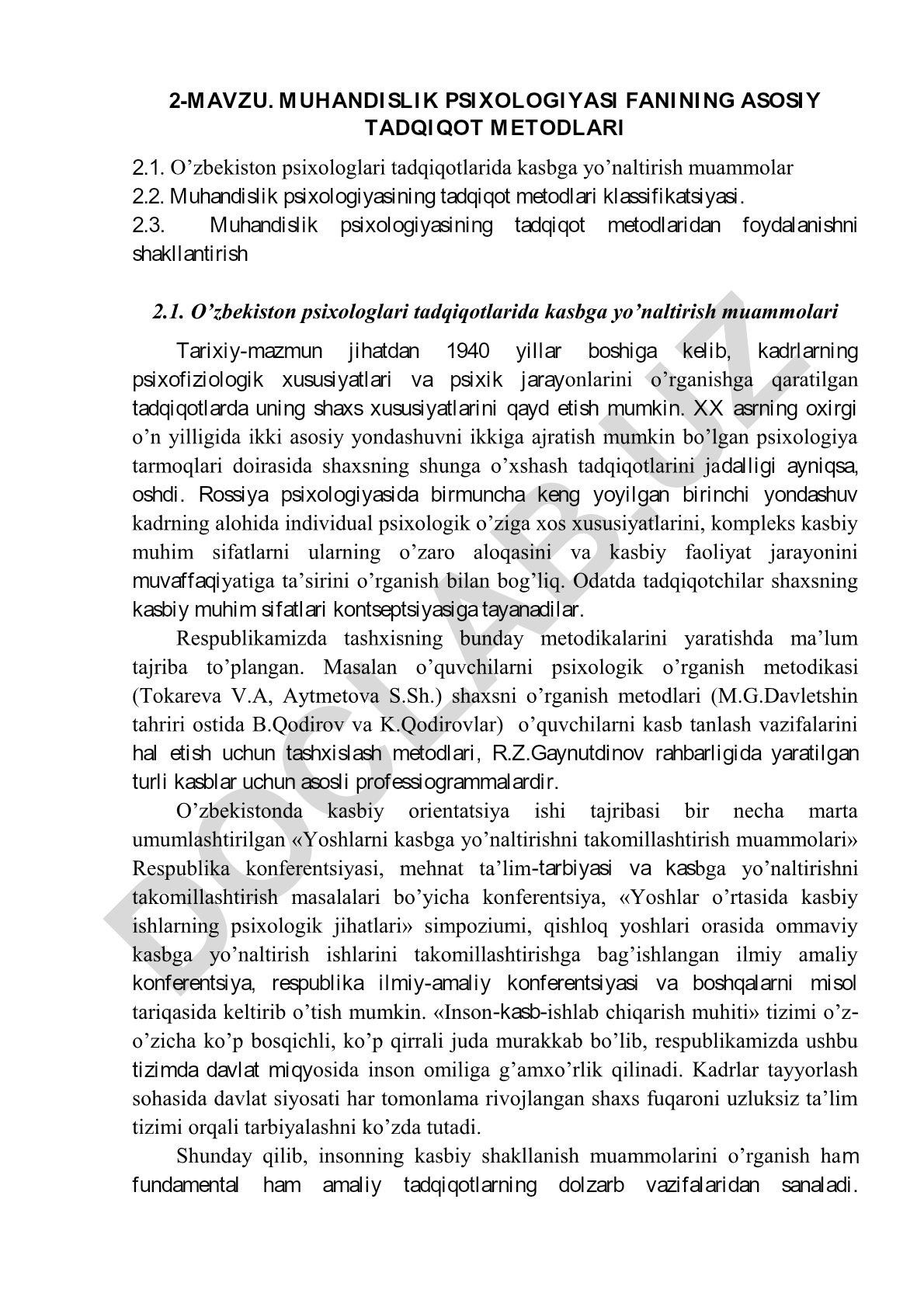 Muhandislik psixologiyasi fanining asosiy tadqiqot metodlari