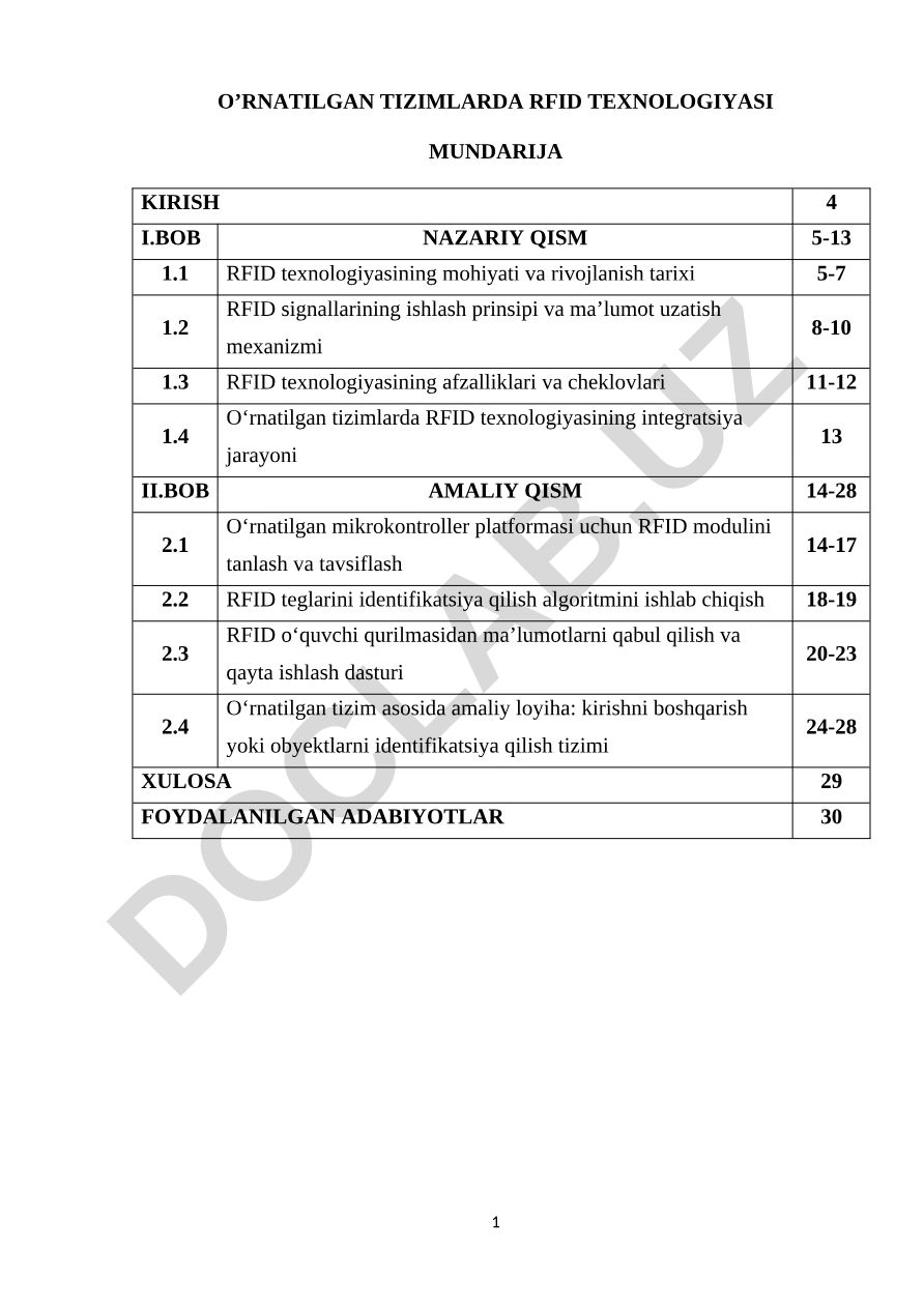O'rnatilgan tizimlarda RFID texnologiyasi