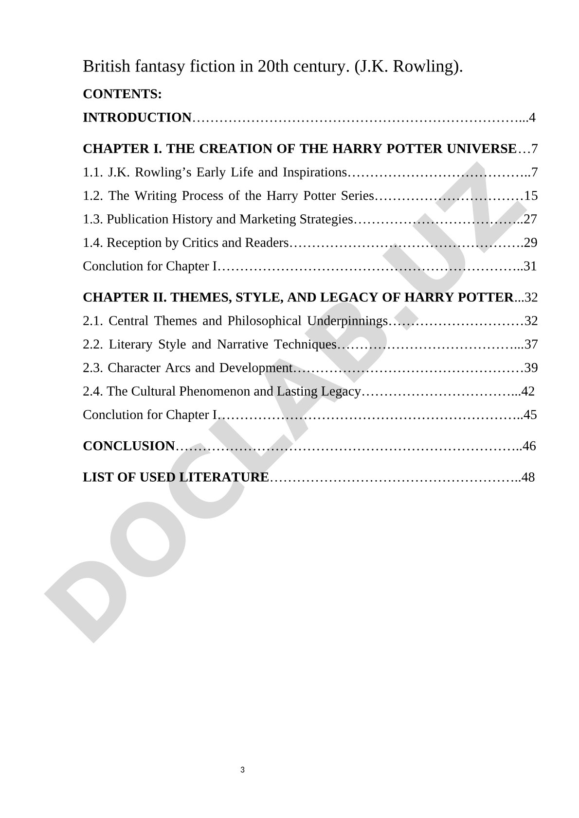 British fantasy fiction in 20th century (J.K. Rowling)