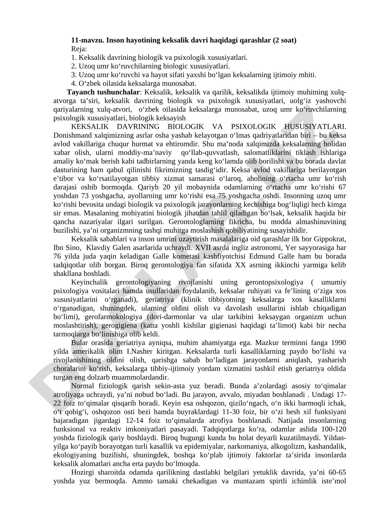 Inson hayotining keksalik davri haqidagi qarashlar