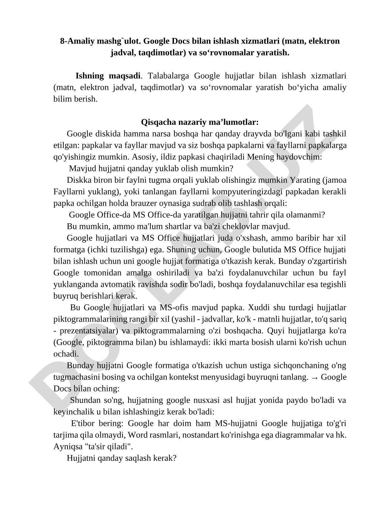 Google Docs bilan ishlash xizmatlari va so‘rovnomalar yaratish