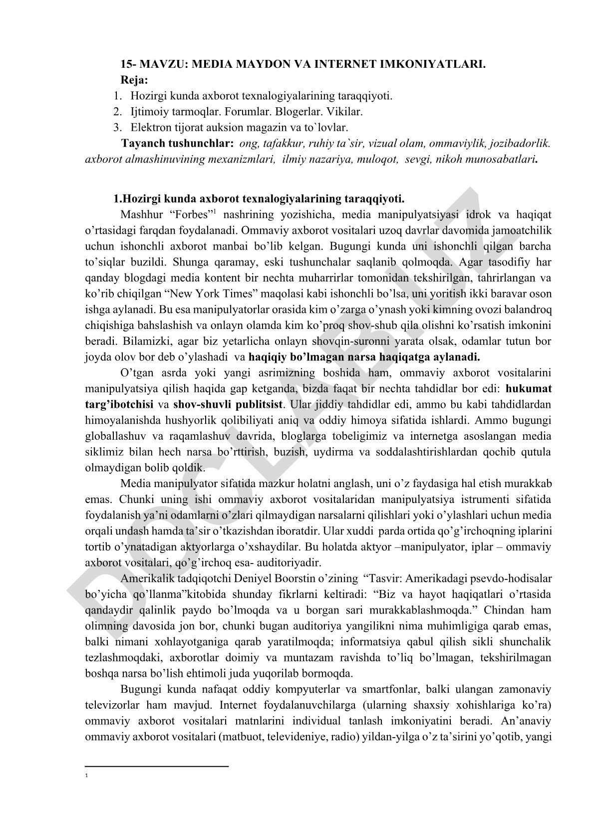 Media maydon va internet imkoniyatlari