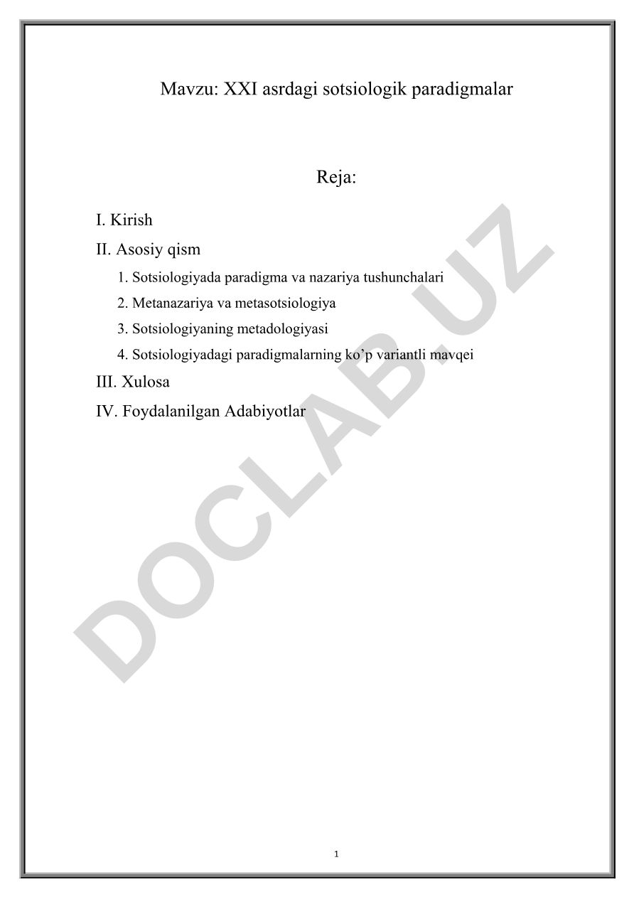 XXI asrdagi sotsiologik paradigmalar