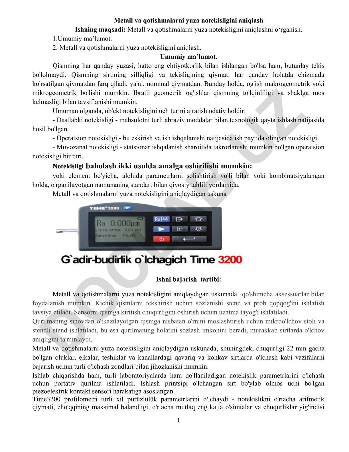 Metall va qotishmalarni yuza notekisligini aniqlash