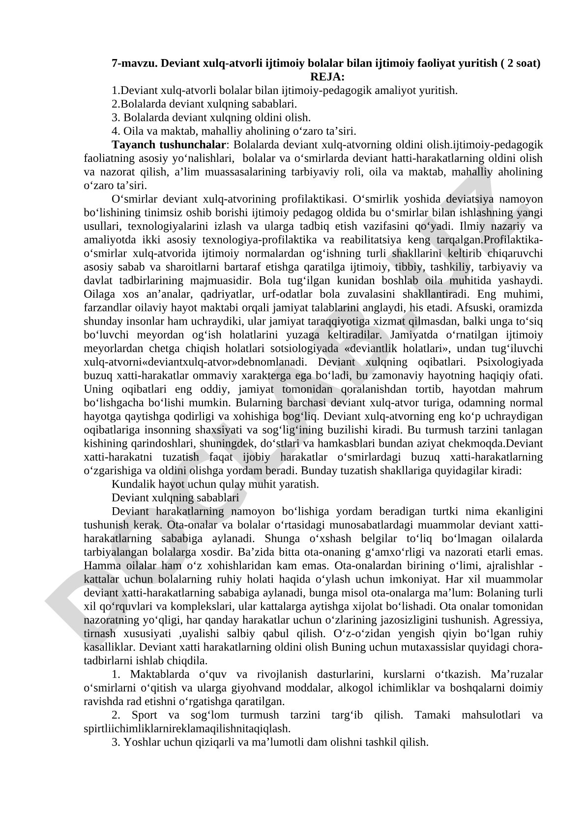 Deviant xulq-atvorli bolalar bilan ijtimoiy faoliyat yuritish