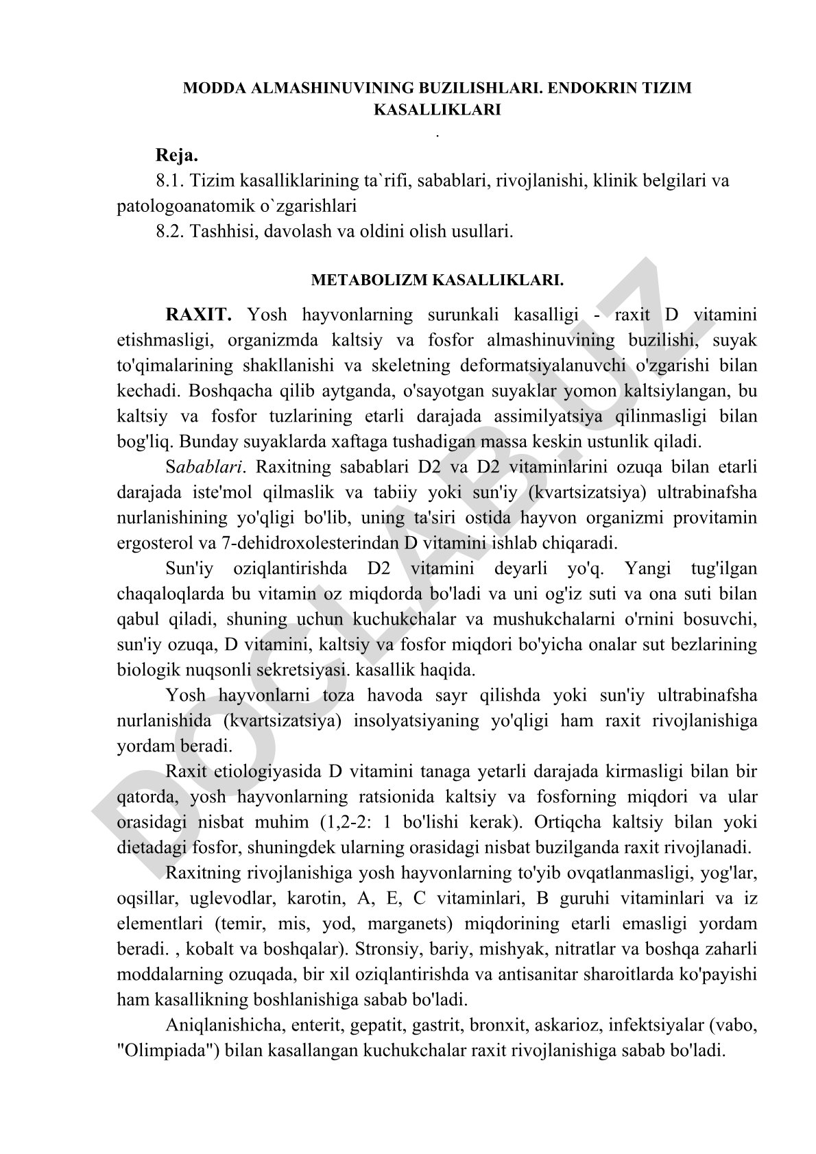 Modda almashinuvining buzilishlari. Endokrin tizim kasalliklari