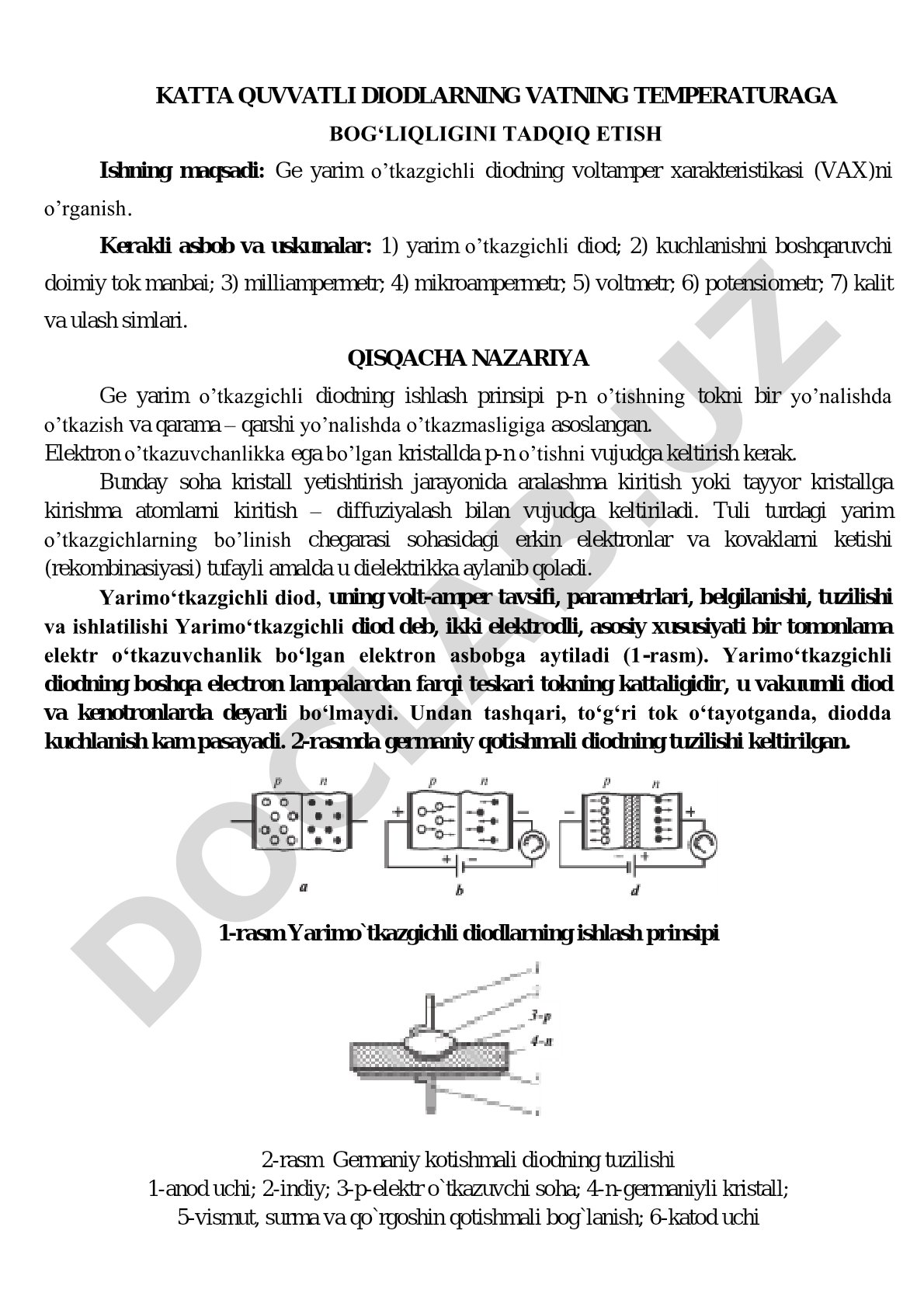 Katta quvvatli diodlarning vattning temperaturagabog'liqligini tadqiq etish