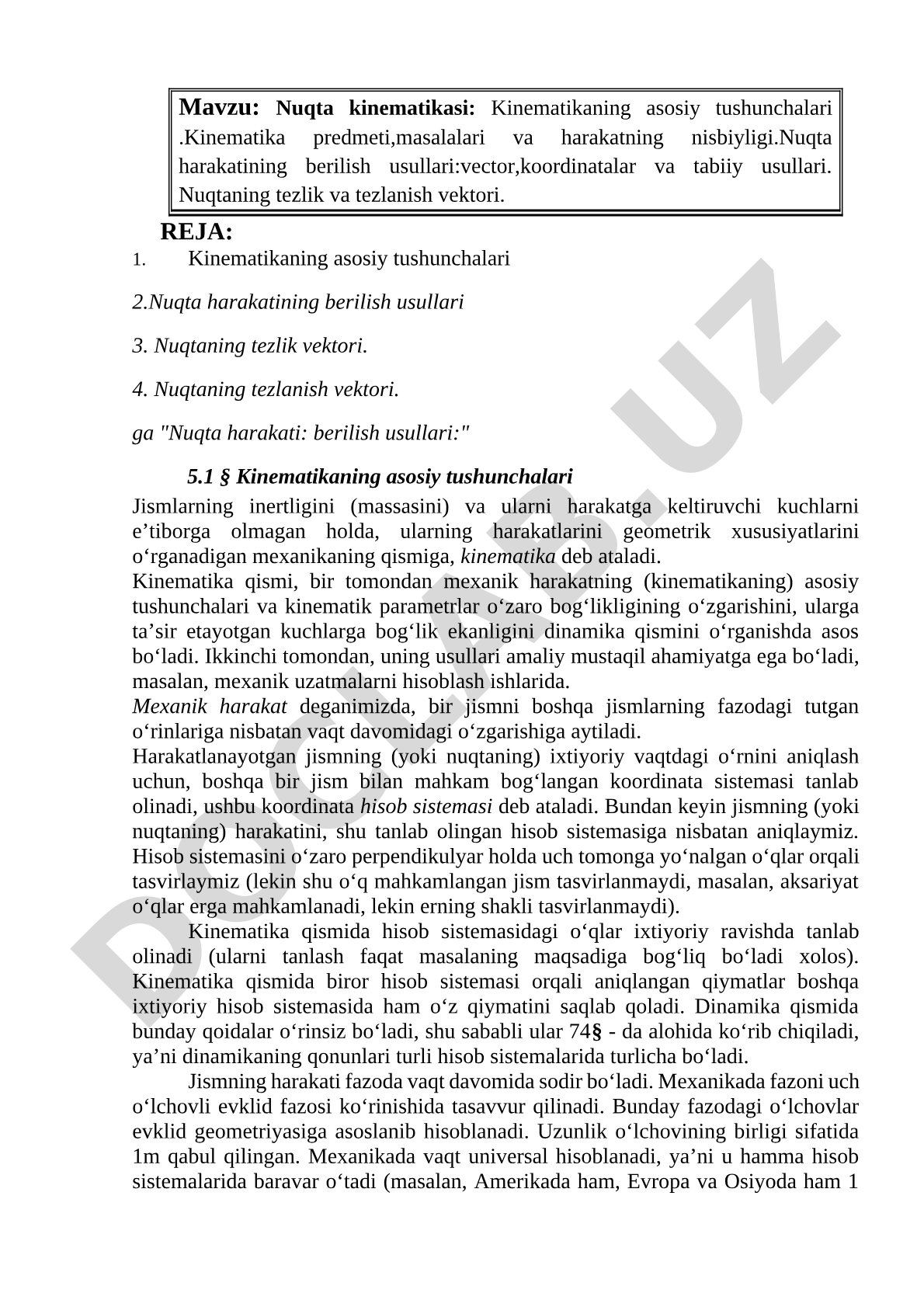 Nuqta kinematikasi: Kinematikaning asosiy tushunchalari