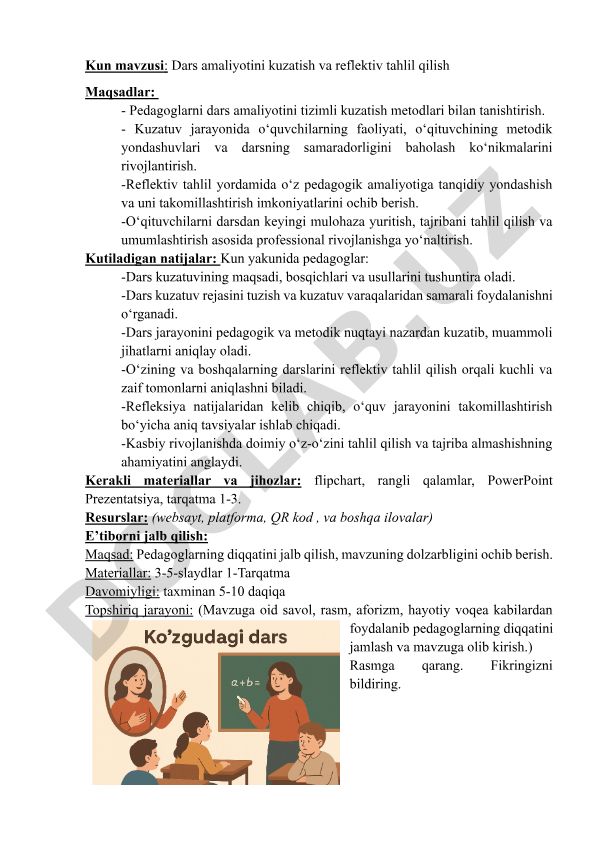 Dars amaliyotini kuzatish va reflektiv tahlil qilish