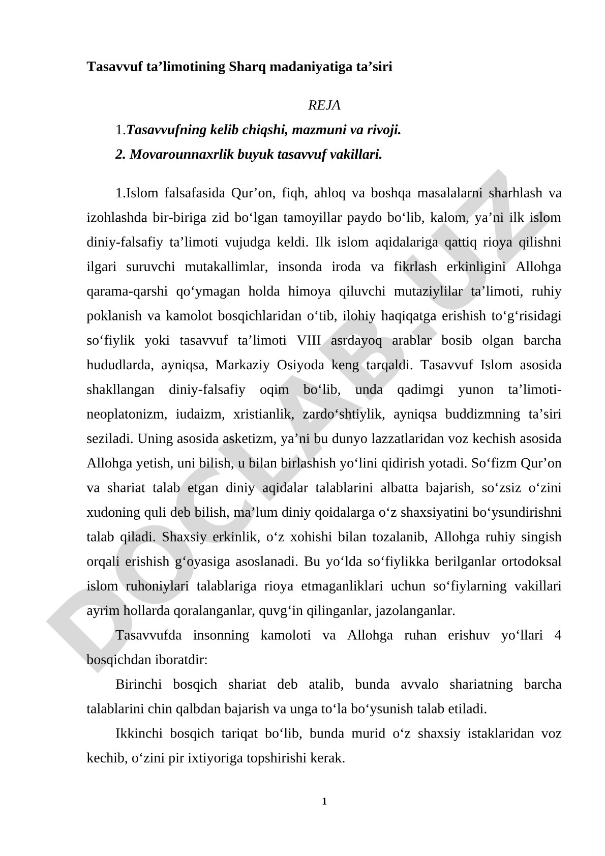 Tasavvuf ta’limotining Sharq madaniyatiga ta’siri