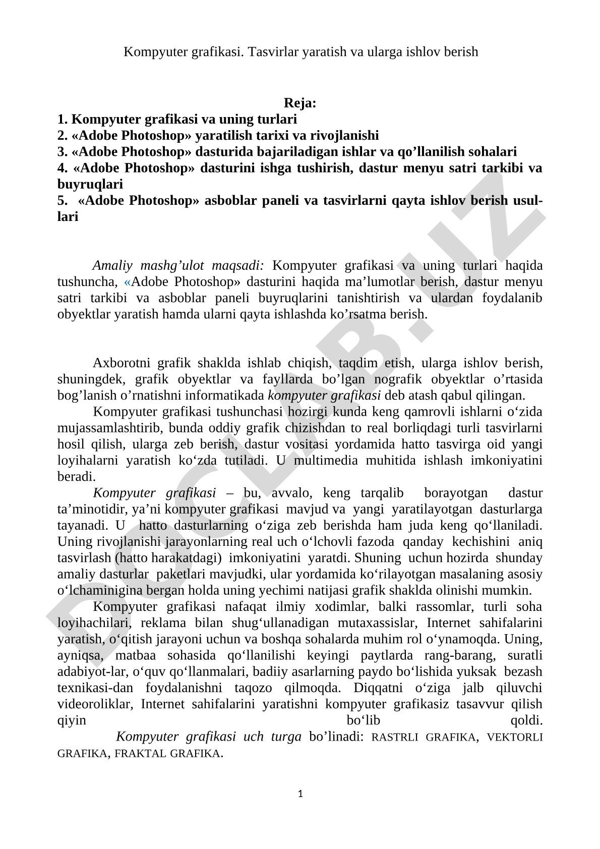 Kompyuter grafikasi va Adobe Photoshop dasturi