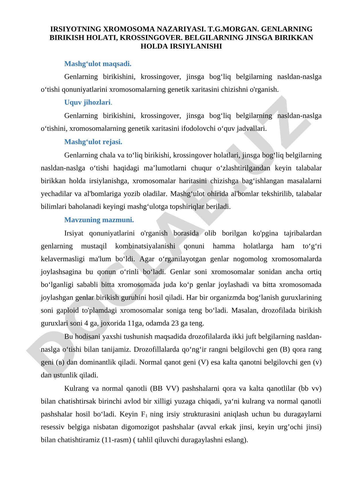 Irsiyatning xromosoma nazariyasi, genlarning birikish holati va krossingover