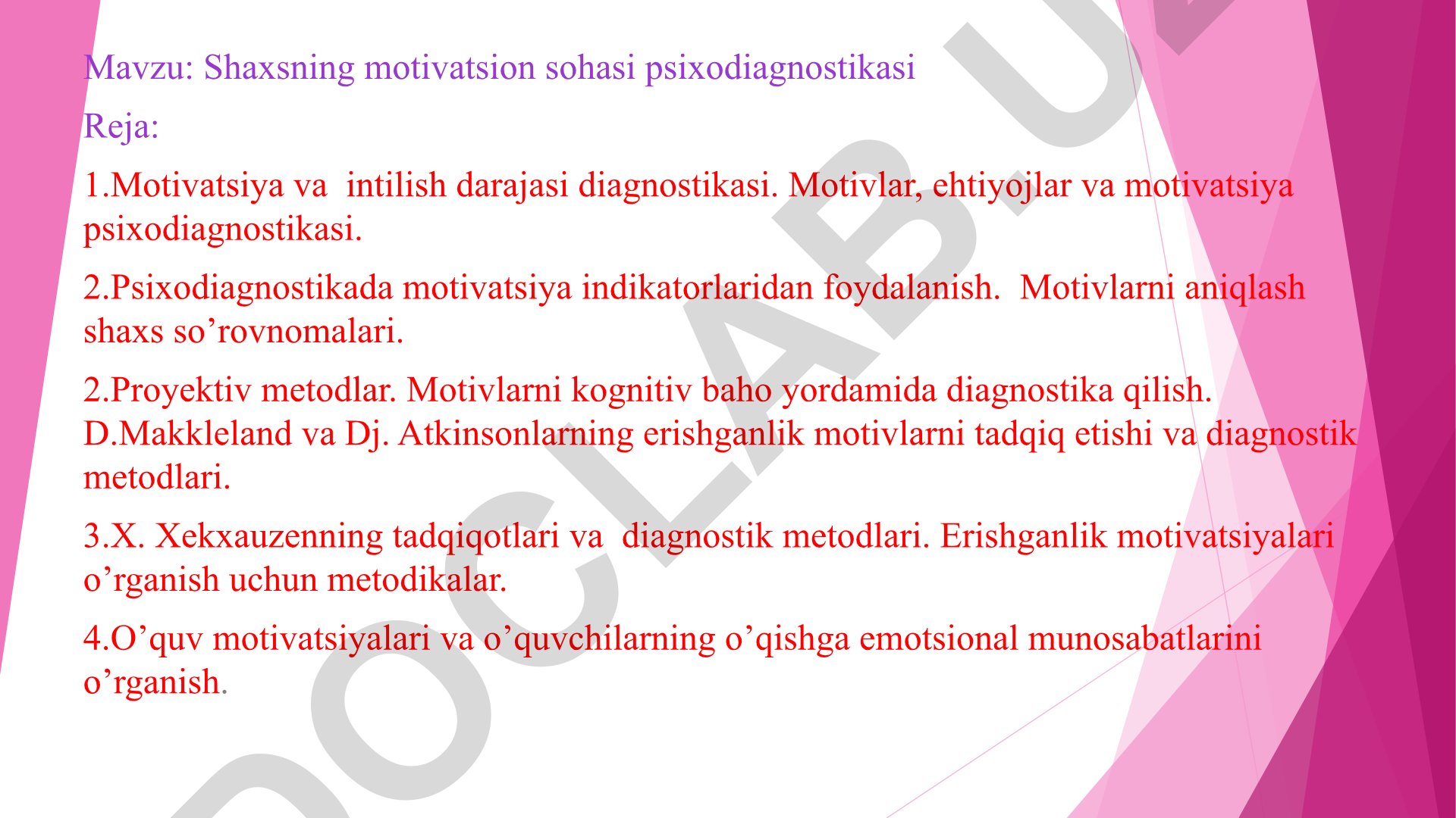 Shaxsning motivatsion sohasi psixodiagnostikasi