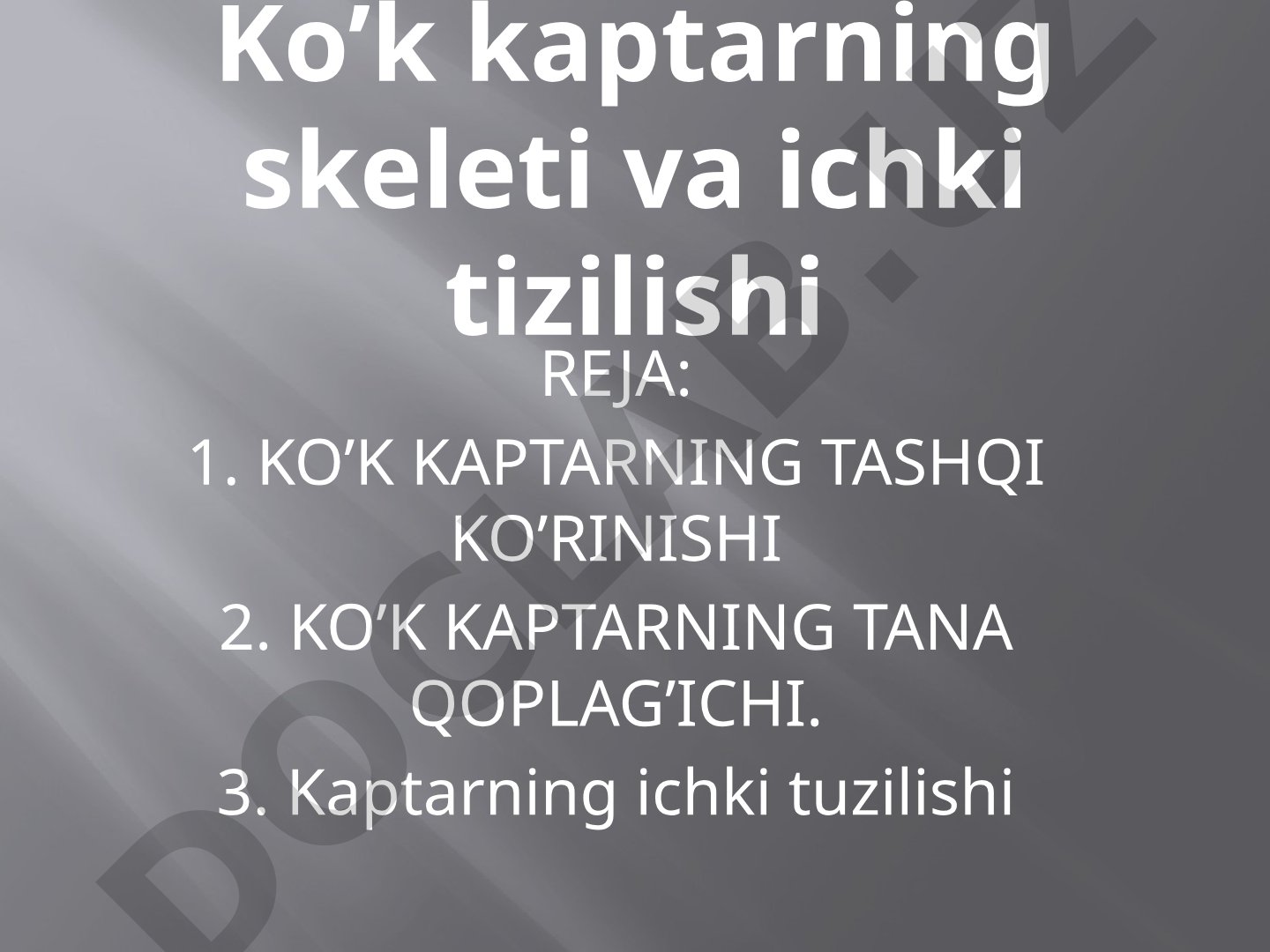 Ko’k kaptarning skeleti va ichki tizilishi