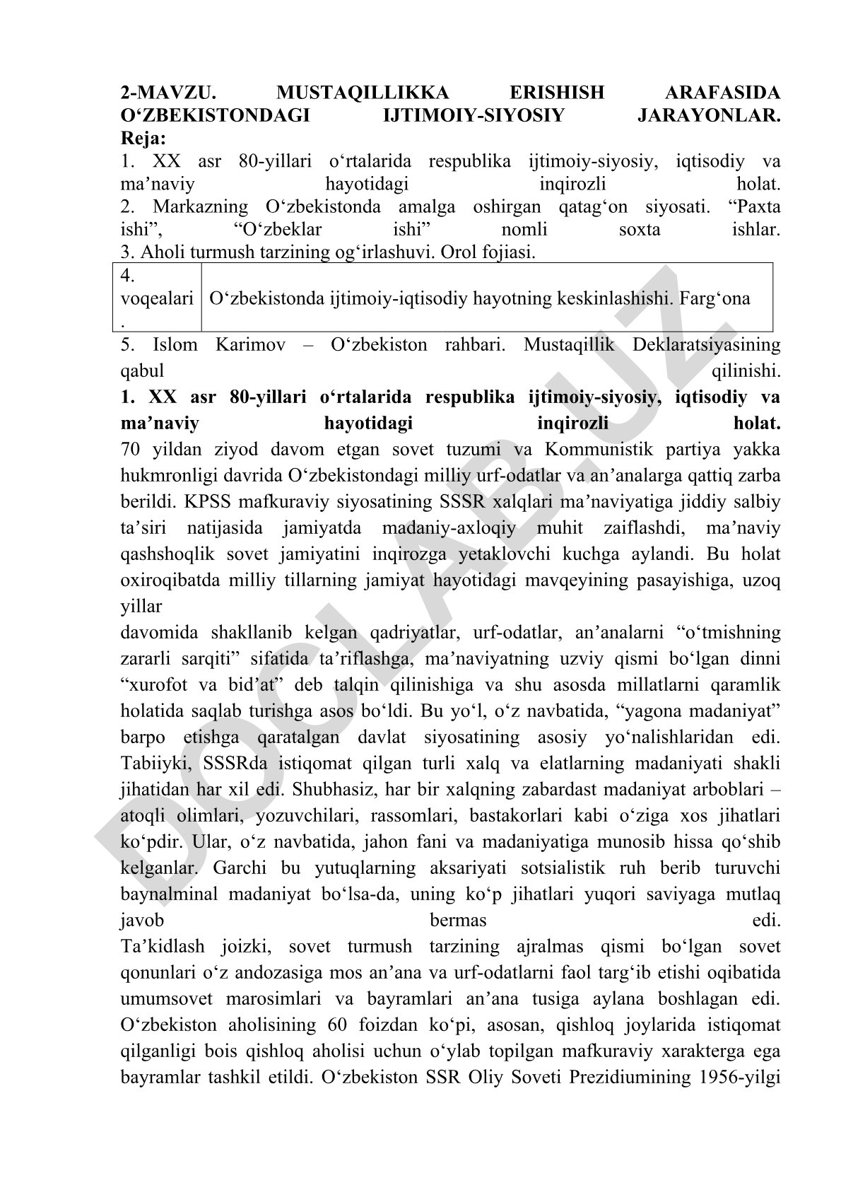 Mustaqillikka erishish arafasida O'zbekistondagi ijtimoiy-siyosiy jarayonlar