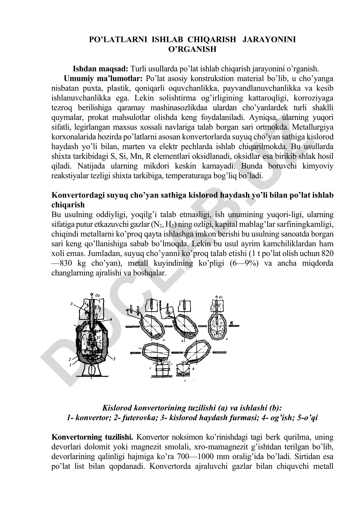 Po’latlarni ishlab chiqarish jarayonini o’rganish