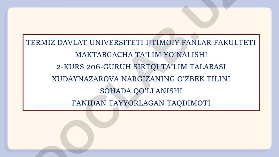 O'zbek tilini sohada qo'llanishi