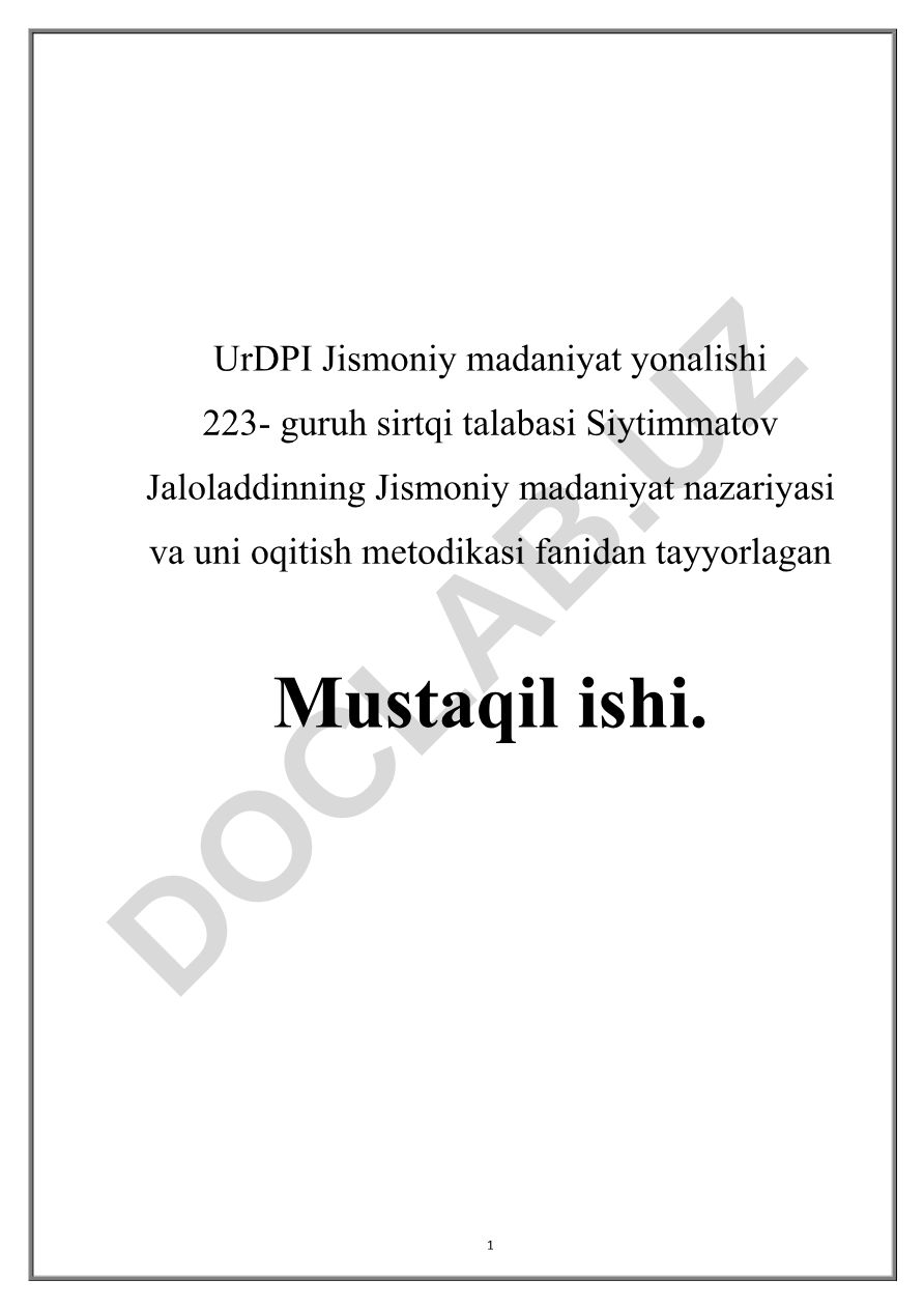 Jismoniy madaniyat nazariyasi va uni o'qitish metodikasi