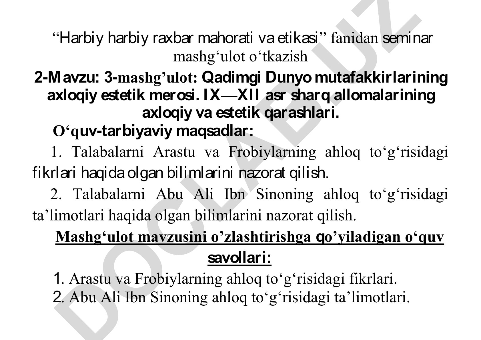 Qadimgi Dunyo mutafakkirlarining axloqiy estetik merosi va IX—XII asr sharq allomalarining qarashlari