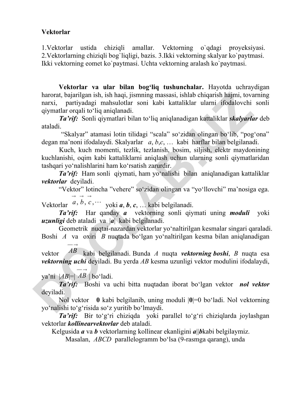 Vektorlar va ular ustidagi amallar
