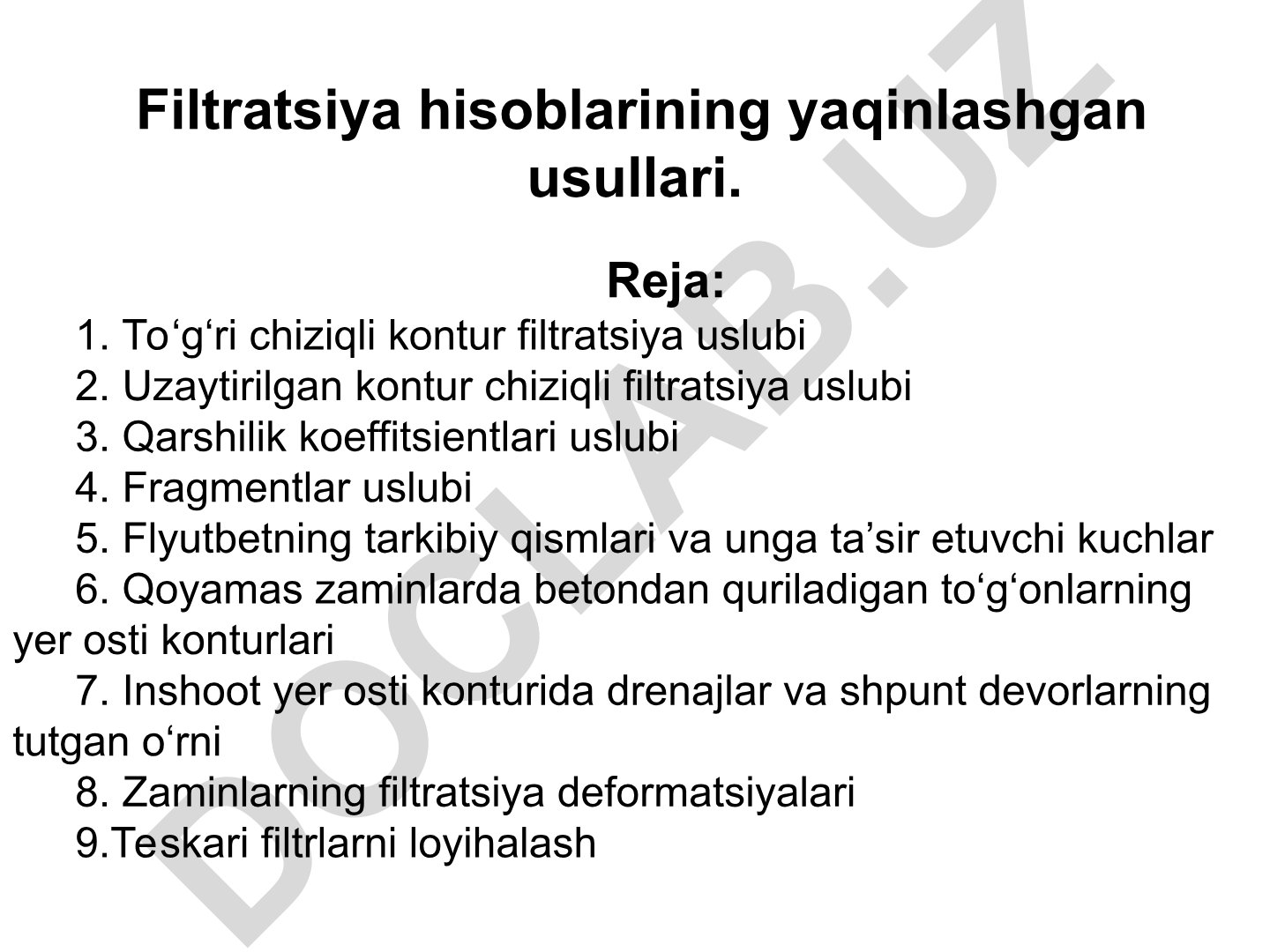 Gidrotexnika inshootlarida filtratsiya hisoblari va usullari
