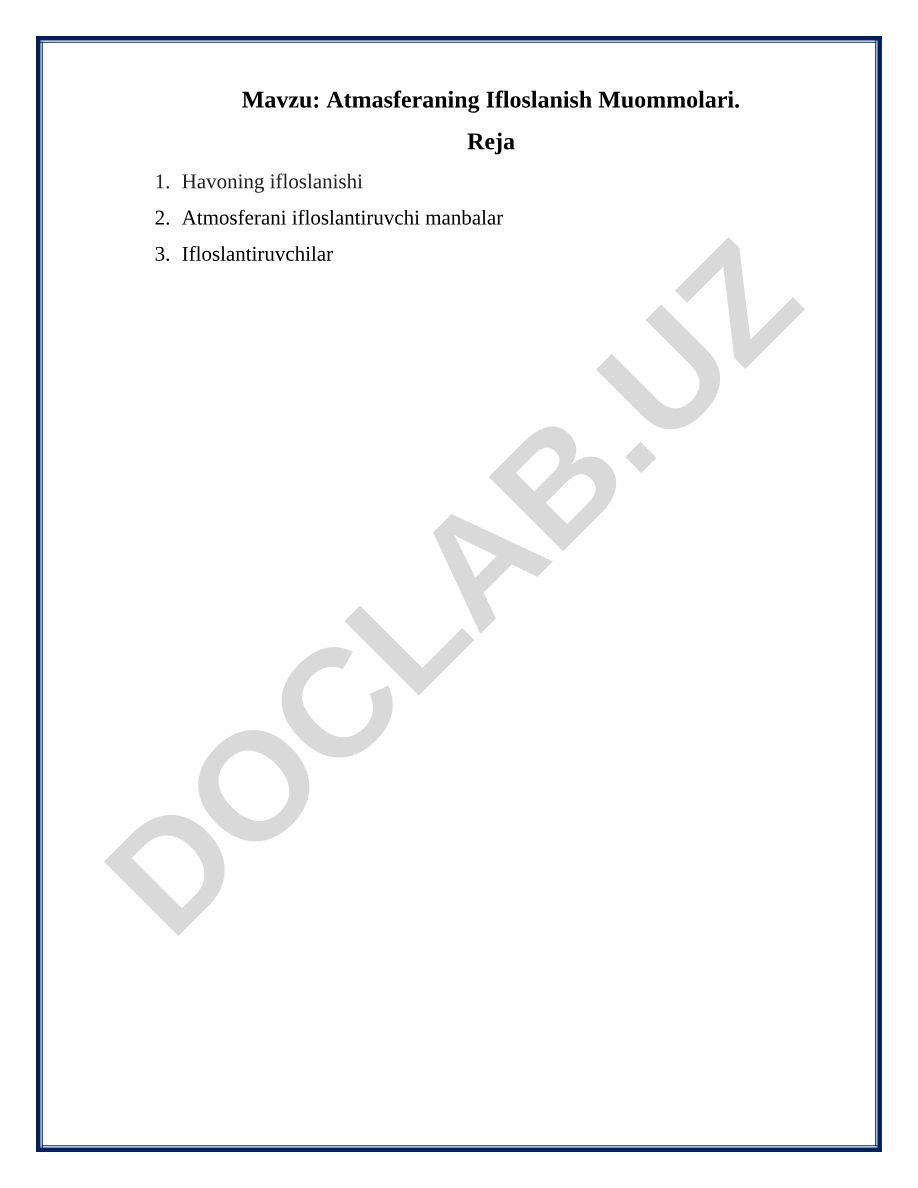 Atmasferaning Ifloslanish Muommolari