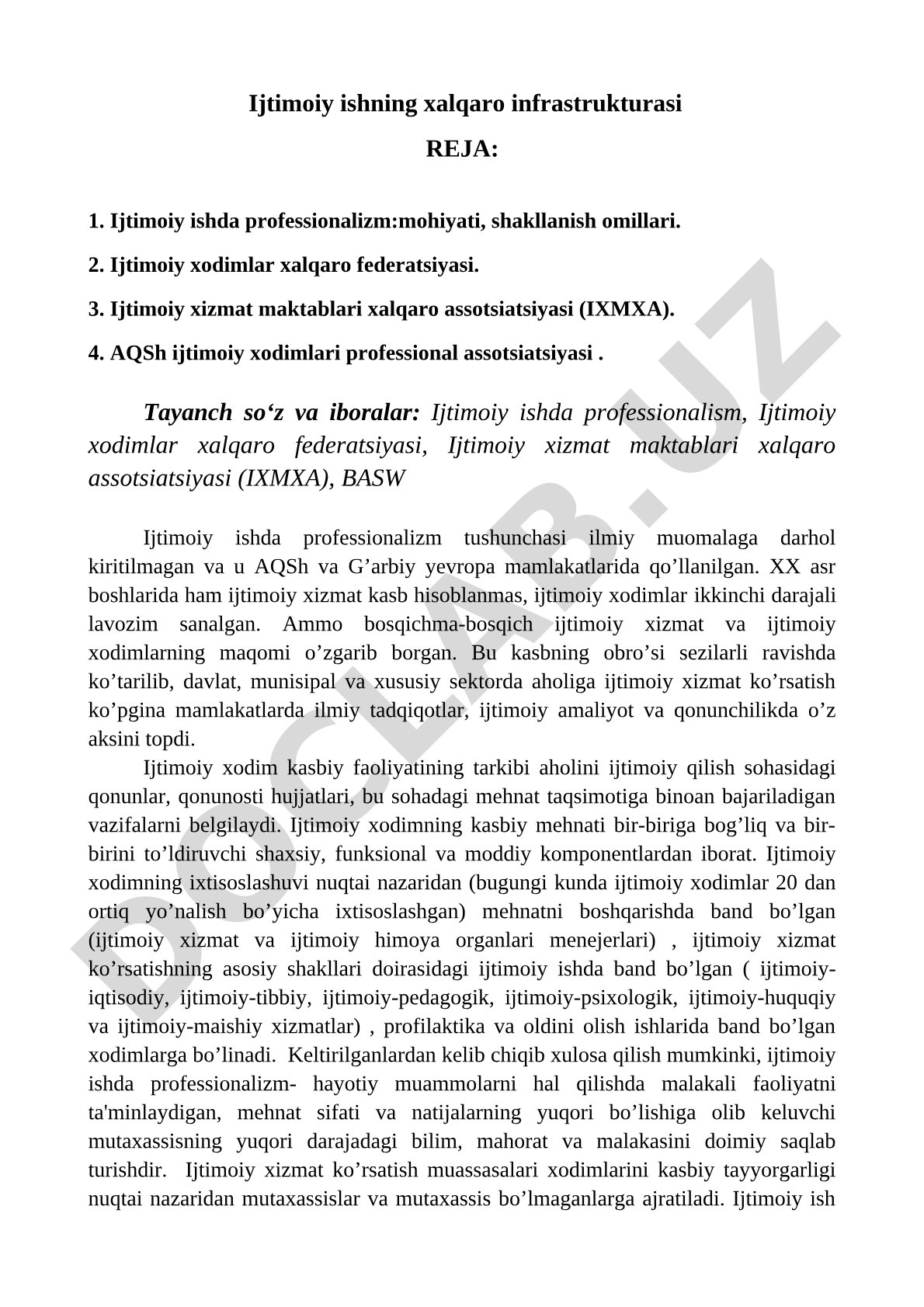 Ijtimoiy ishning xalqaro infrastrukturasi
