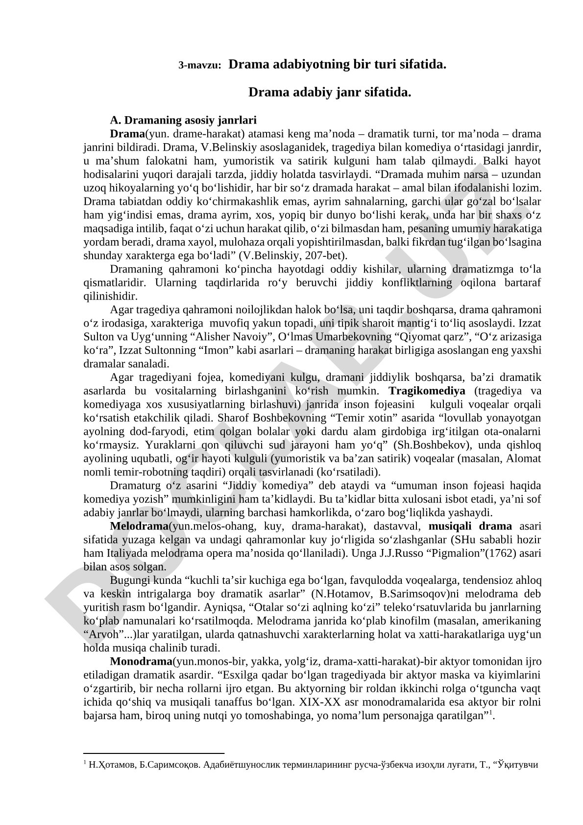 Drama adabiyotning bir turi sifatida