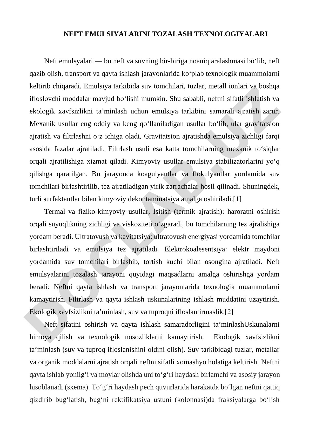 Neft emulsiyalarini tozalash texnologiyalari