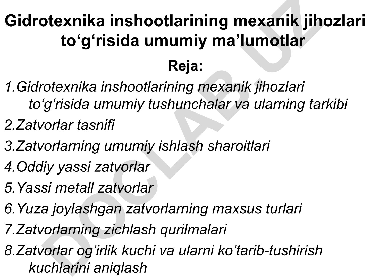 Gidrotexnika inshootlarining mexanik jihozlari