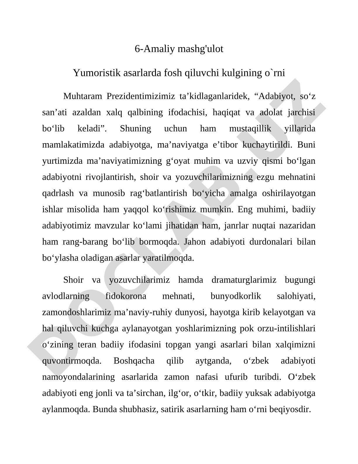 Yumoristik asarlarda fosh qiluvchi kulgining o`rni