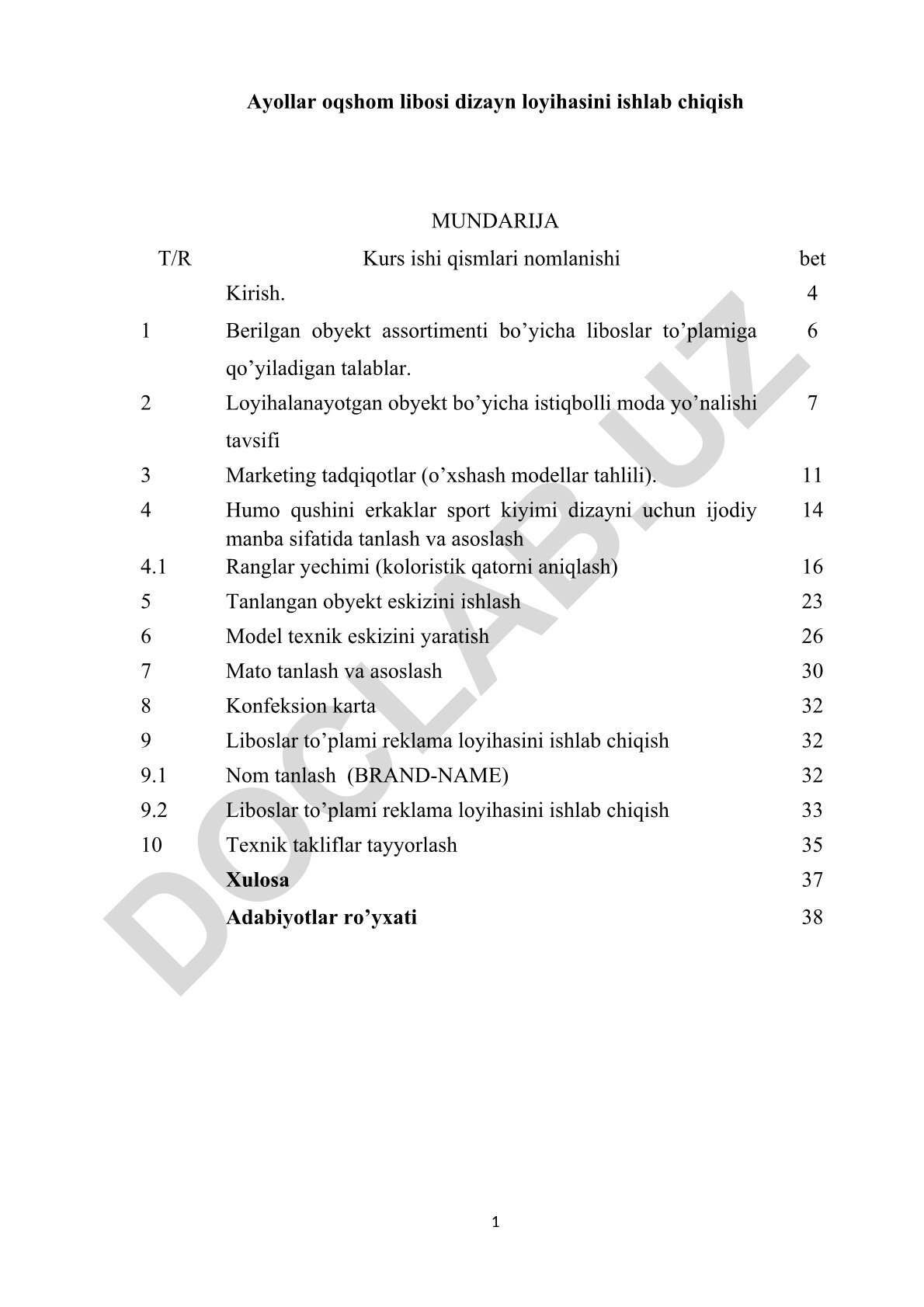 Ayollar oqshom libosi dizayn loyihasini ishlab chiqish