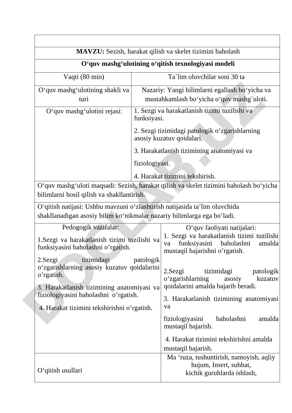 Sezish, harakat qilish va skelet tizimini baholash