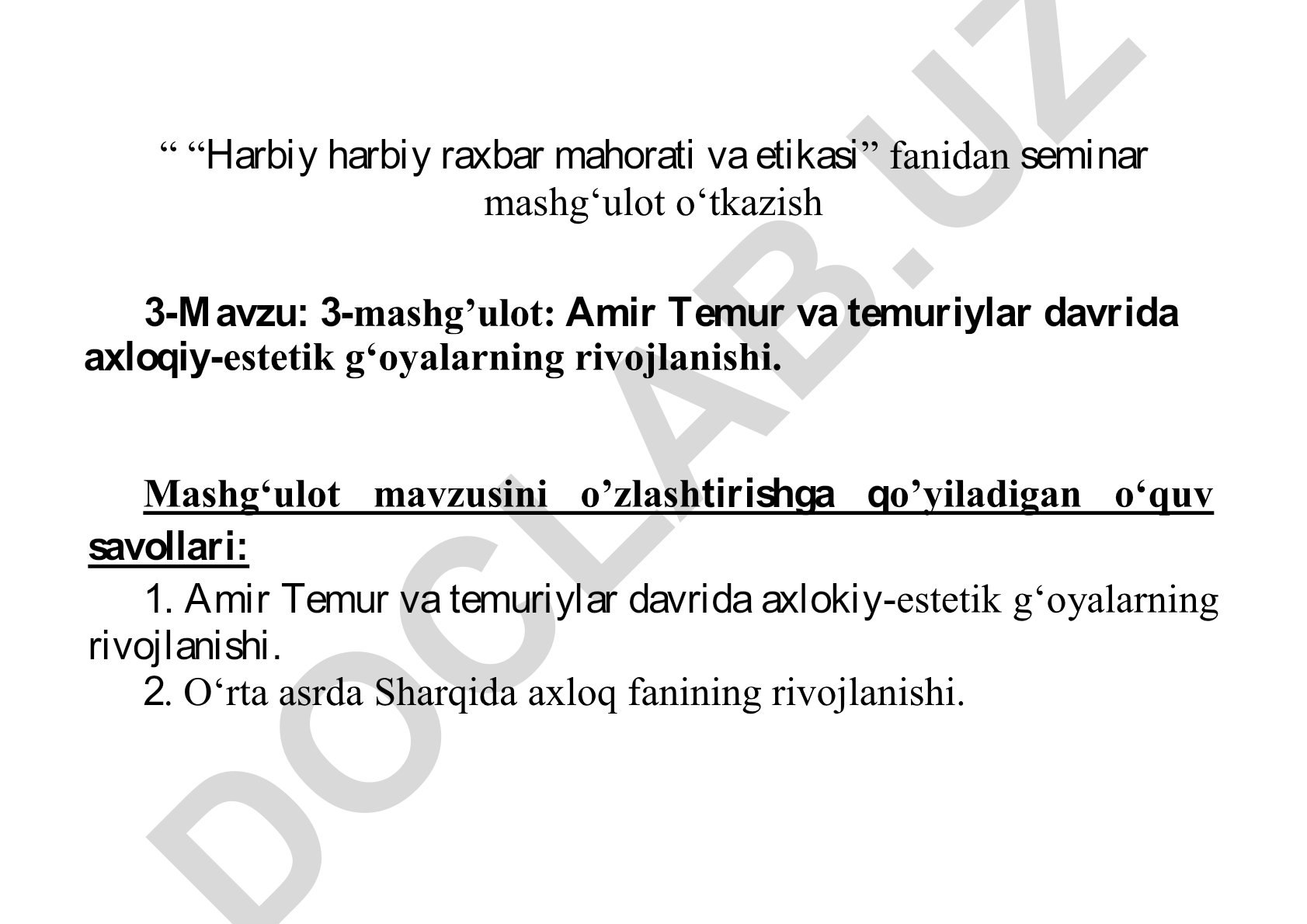 Amir Temur va temuriylar davrida axloqiy-estetik g'oyalarning rivojlanishi